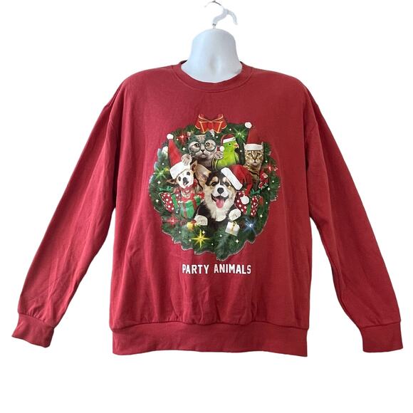 IML Holiday Party Animals Light Up Ugly Christmas Sweatshirt Size Medium - Picture 1 of 6